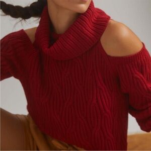 Anthropologie Open-Shoulder red Turtleneck knit sweater XL